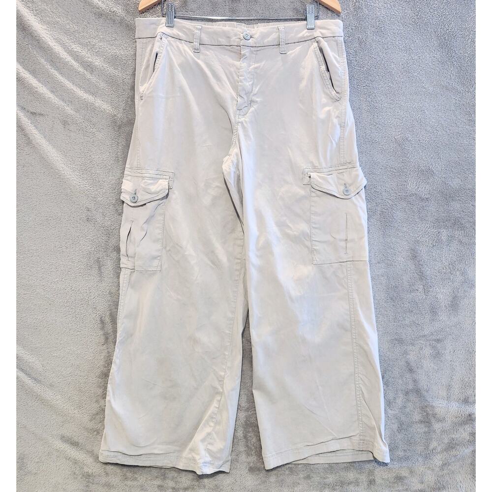 American Eagle Womens Khaki Mid Rise Baggy Wide Leg Cargo Pants Size 14 Y2K